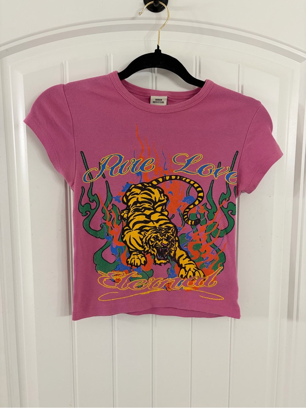 Urban Outfitters Pink Tiger Flame Graphic Crop Tee
